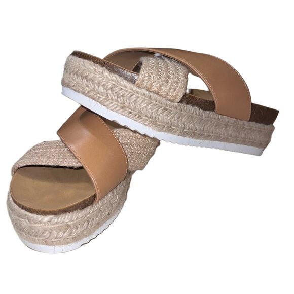 Soda Tan & Natural Woven Espadrille Platform Wedge Sandals Women’s Size 8.5 - Picture 2 of 3